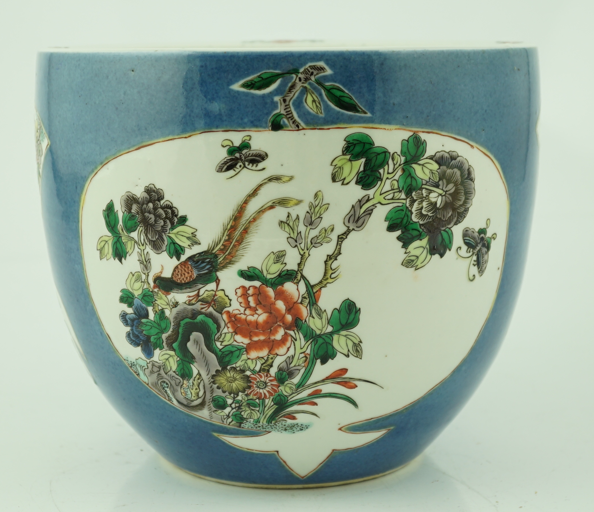 A Chinese powder blue small jardiniere, 19th century, star crack to base